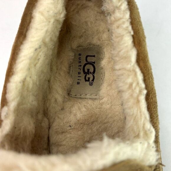 Ugg Ascot Slipper Brown Suede White Fur Slip Ons Mocassin Cozy Slippers - Picture 7 of 9